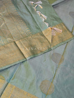 Load image into Gallery viewer, Semi Soft Silk Gold Zari Saree - Light Sage
