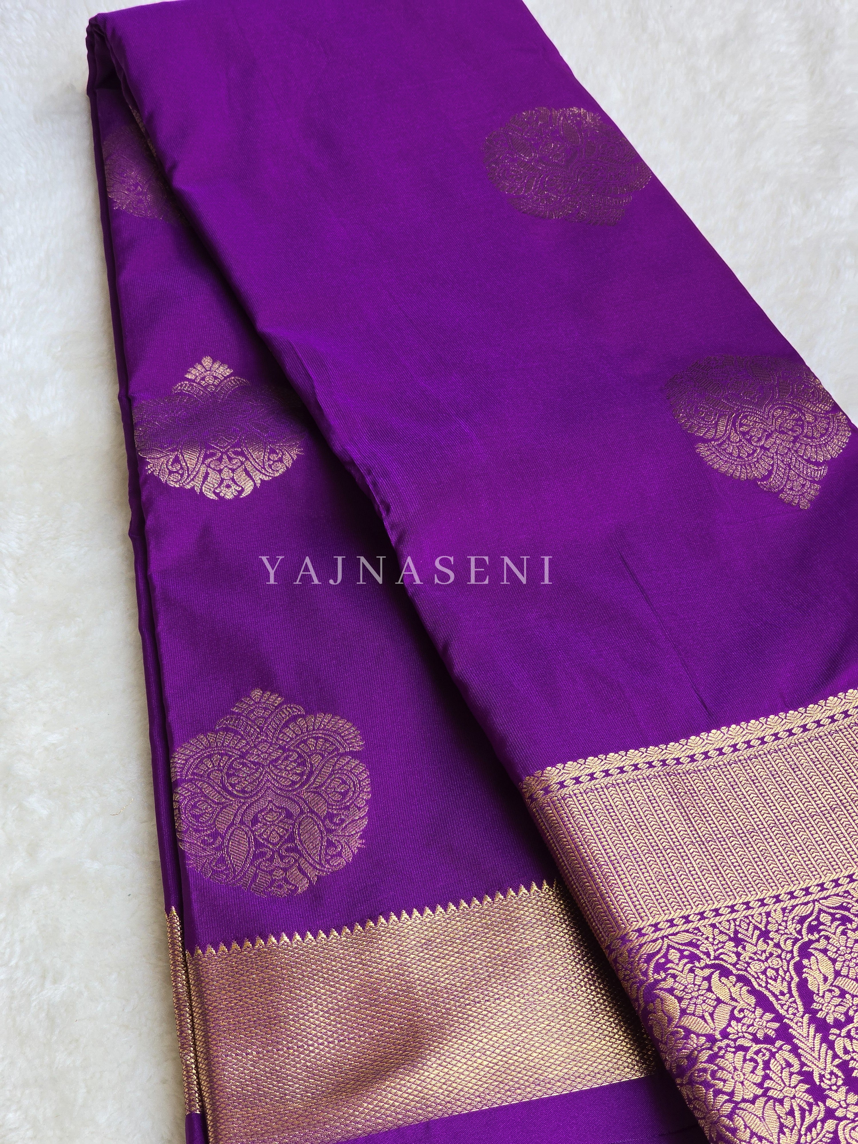 Color Block Series : Semi Kanchi Silk Saree - Purple x Teal