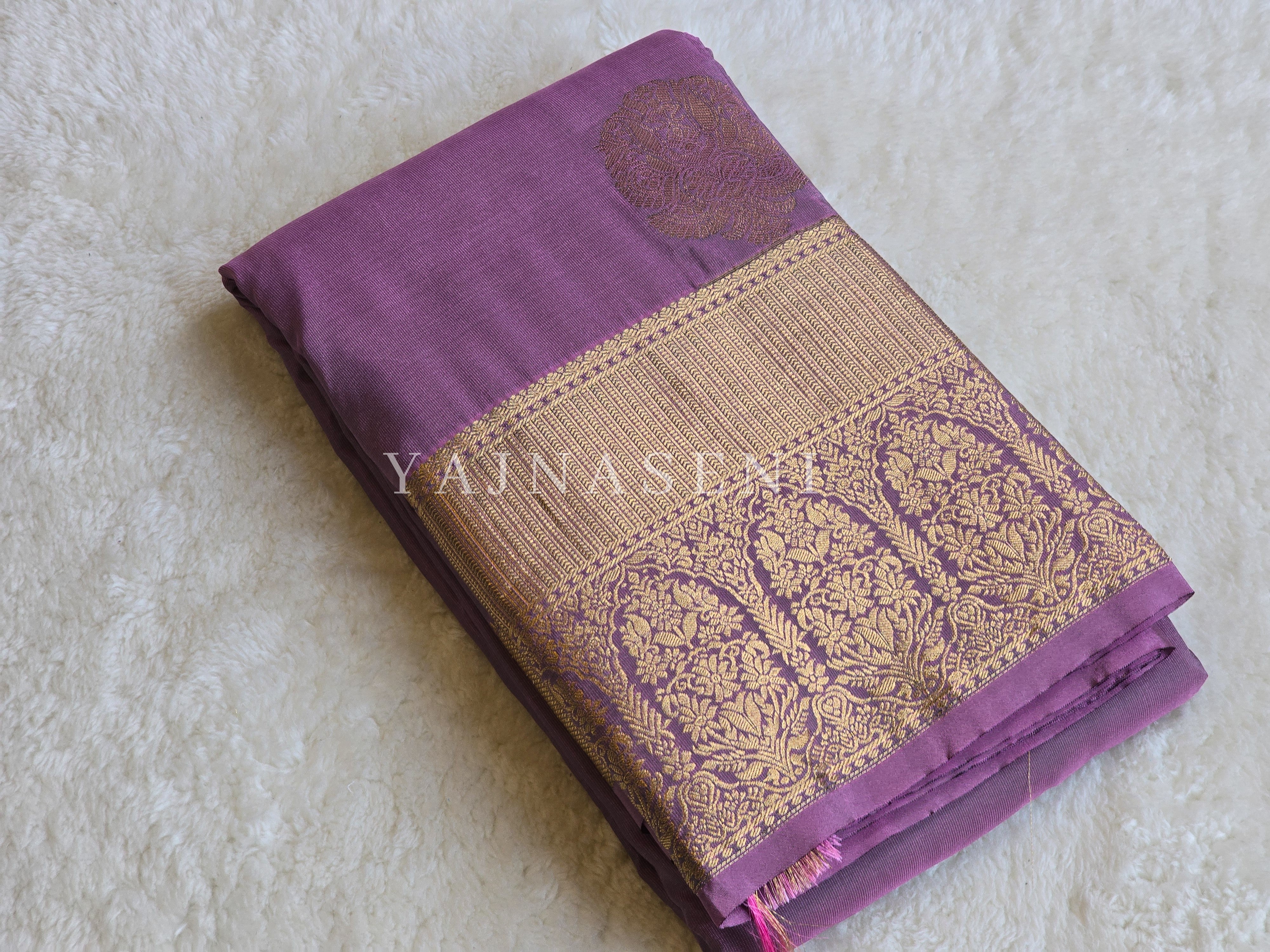 Color Block Series : Semi Kanchi Silk Saree - Dark Mauve x Pink