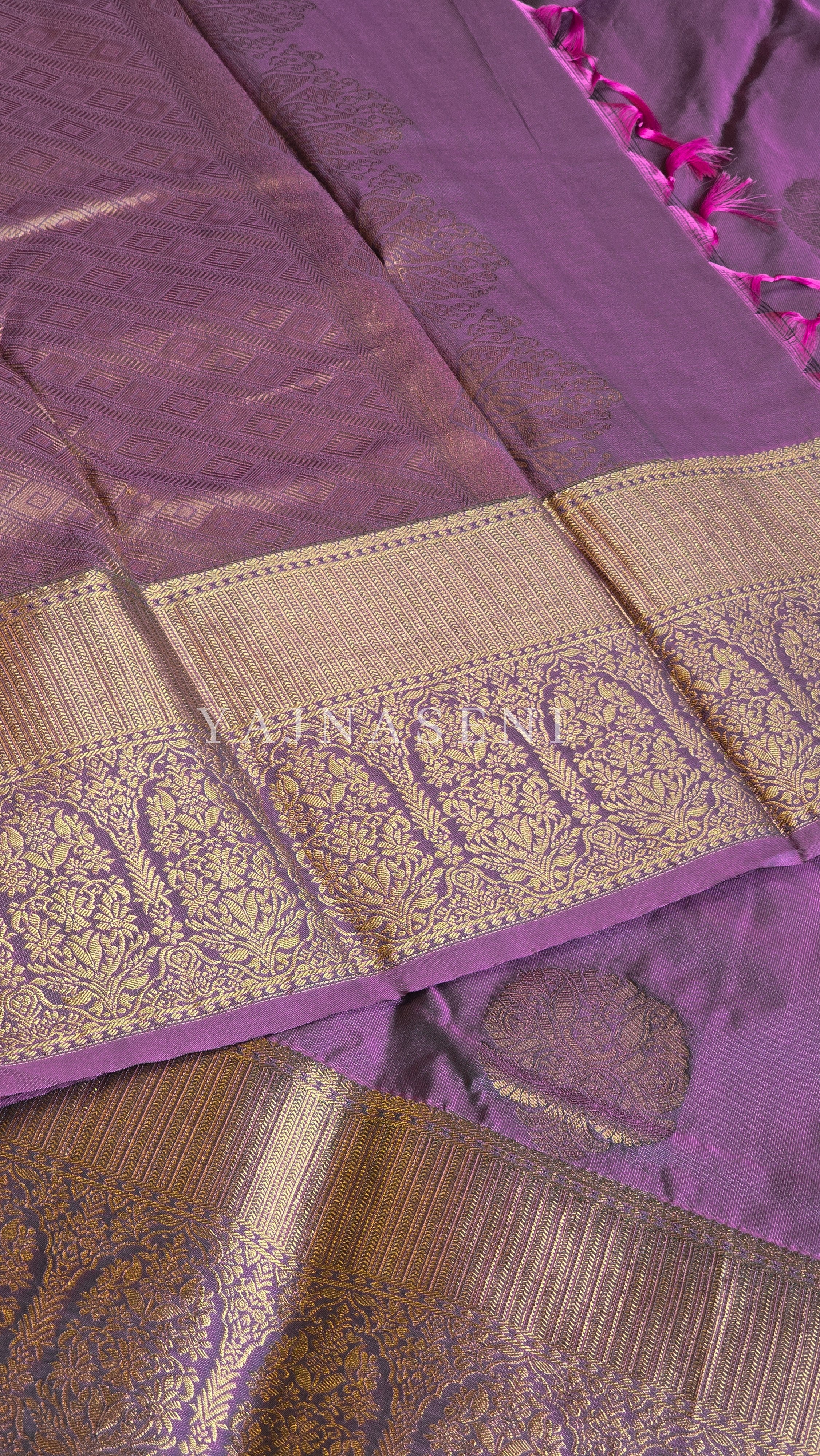 Color Block Series : Semi Kanchi Silk Saree - Dark Mauve x Pink