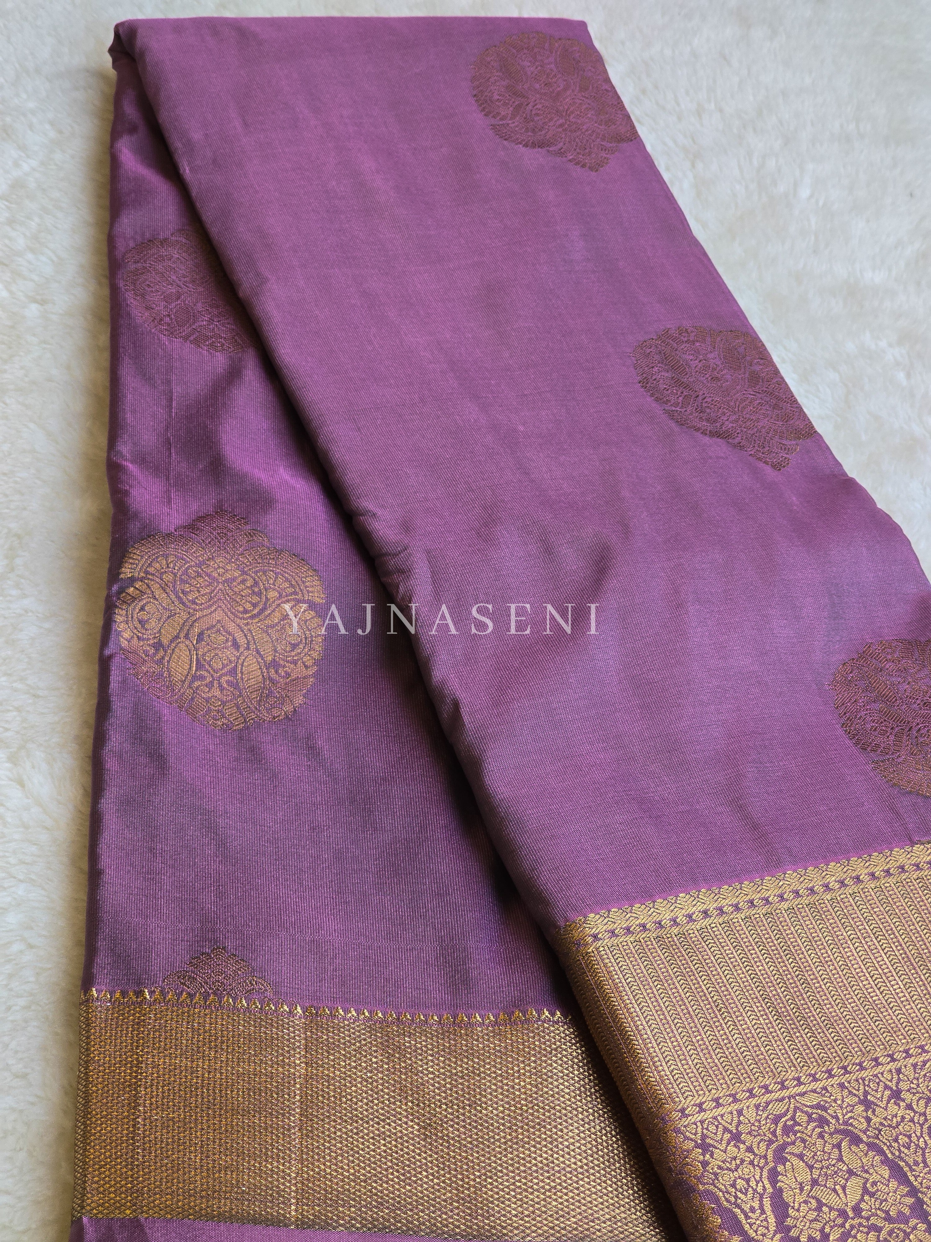 Color Block Series : Semi Kanchi Silk Saree - Dark Mauve x Pink