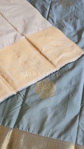 Color Block Series : Semi Kanchi Silk Saree - Sage x Cream