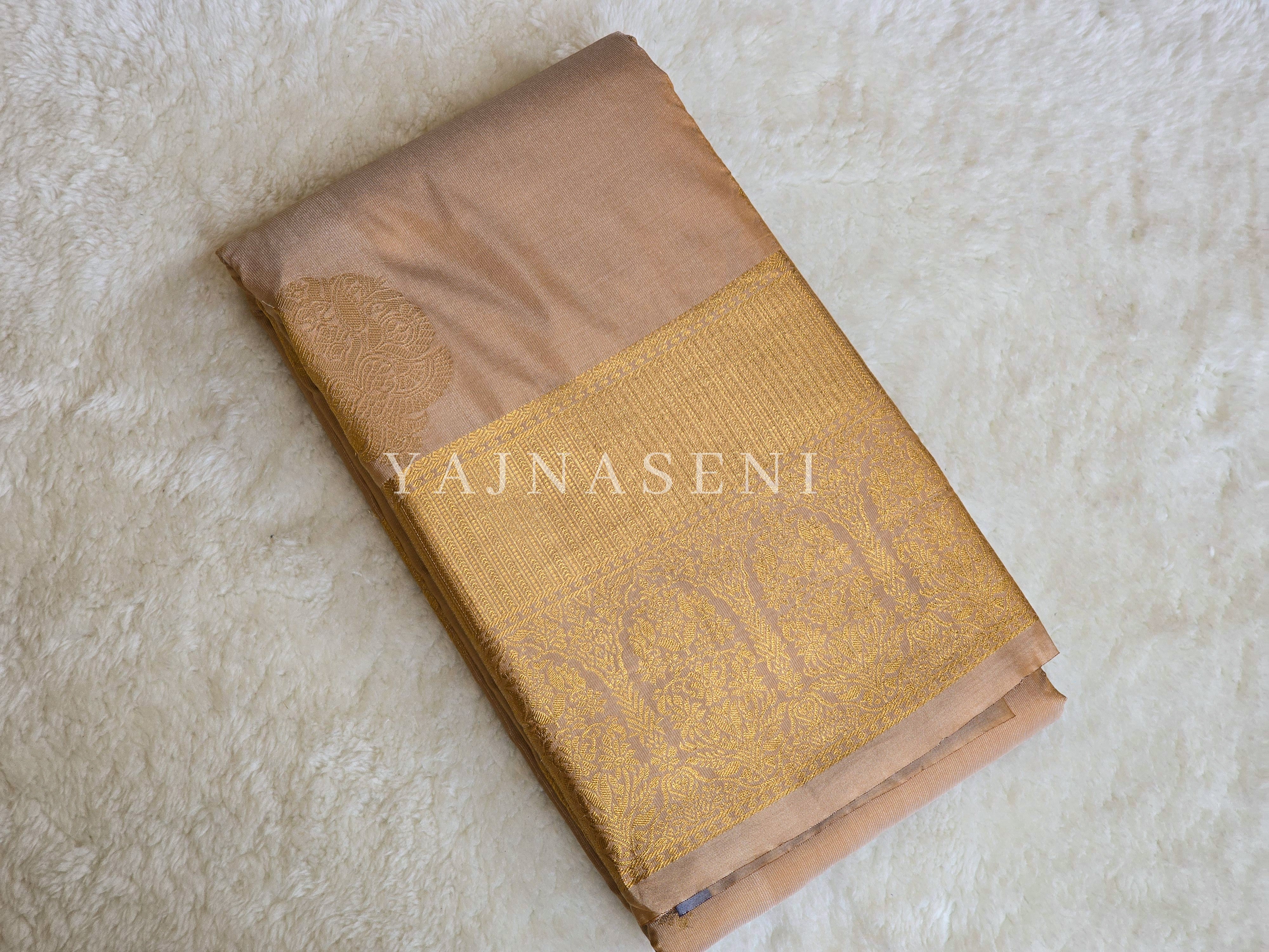 Color Block Series : Semi Kanchi Silk Saree - Champagne x Grey
