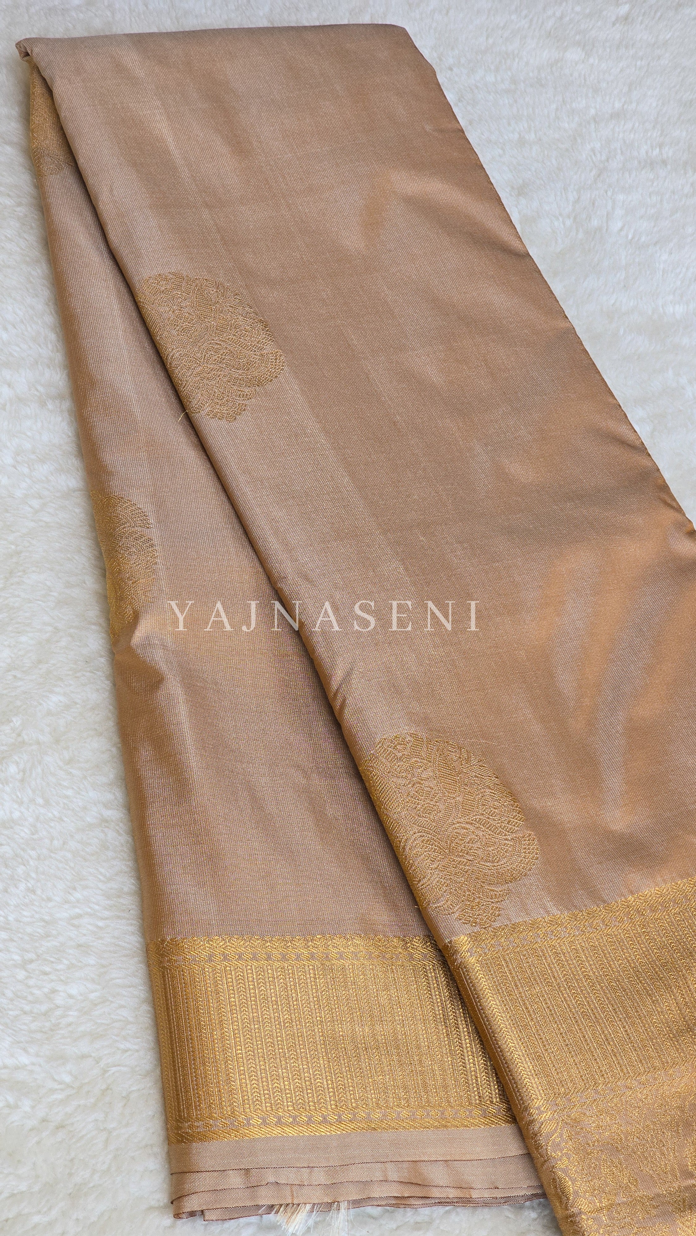 Color Block Series : Semi Kanchi Silk Saree - Champagne x Grey