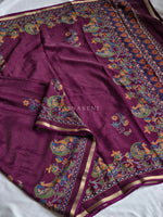 Load image into Gallery viewer, Blended Chinnon Silk Saree : Dark purple
