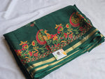 Load image into Gallery viewer, Blended Chinnon Silk Saree : Dark Green
