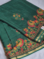 Load image into Gallery viewer, Blended Chinnon Silk Saree : Dark Green
