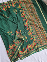 Load image into Gallery viewer, Blended Chinnon Silk Saree : Dark Green
