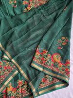 Load image into Gallery viewer, Blended Chinnon Silk Saree : Dark Green
