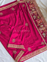 Load image into Gallery viewer, Semi Vichitra Silk Saree x Embroidery x Sequins : Rani Pink
