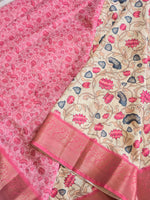 Load image into Gallery viewer, Dola Semi Silk Saree - Floral (Cream x Pink)
