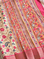 Load image into Gallery viewer, Dola Semi Silk Saree - Floral (Cream x Pink)
