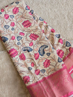 Load image into Gallery viewer, Dola Semi Silk Saree - Floral (Cream x Pink)
