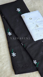Load image into Gallery viewer, Minimalist floral x Georgette saree : Black
