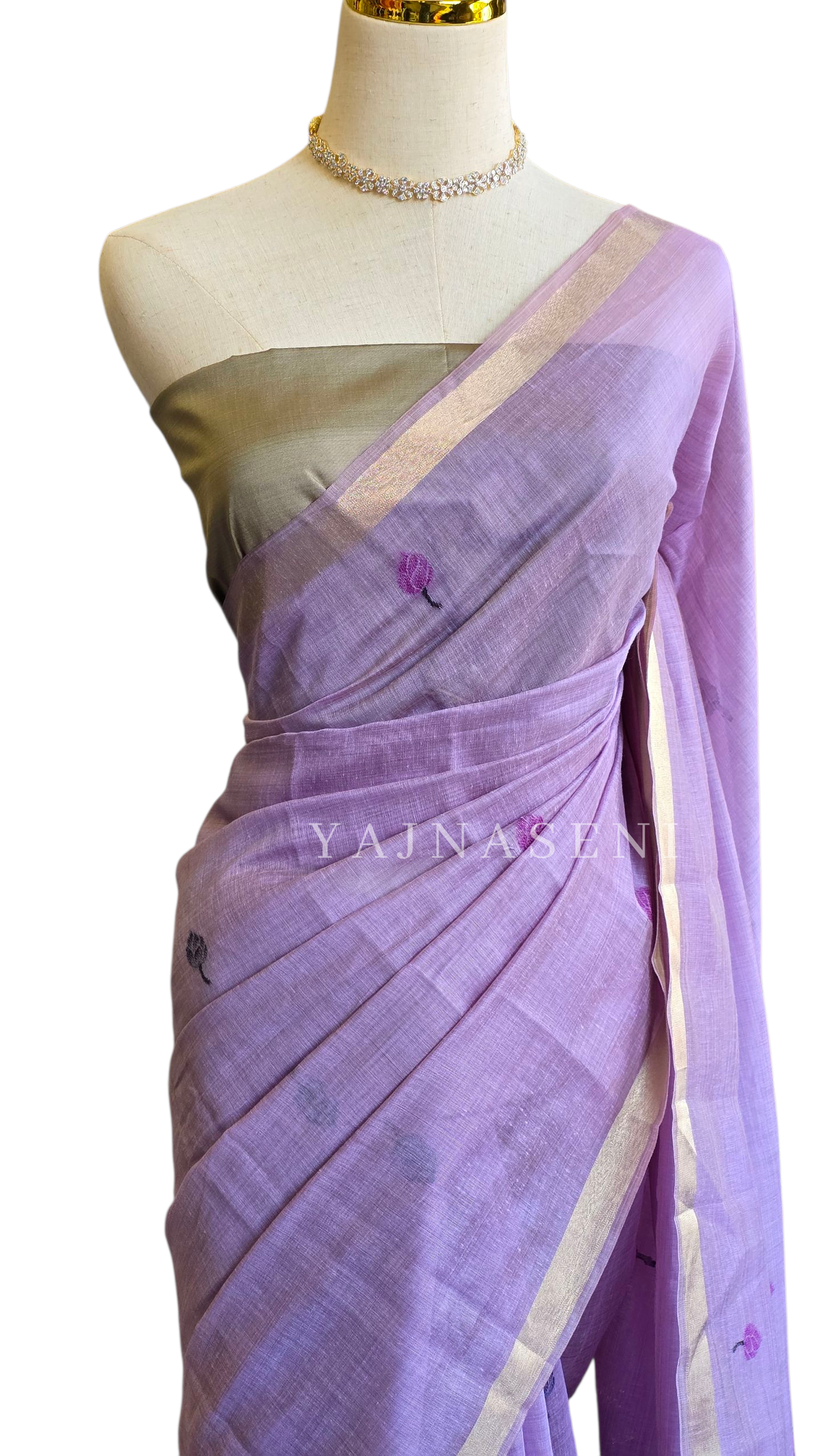 Linen Cotton Saree x Pichwai Tales - Purple