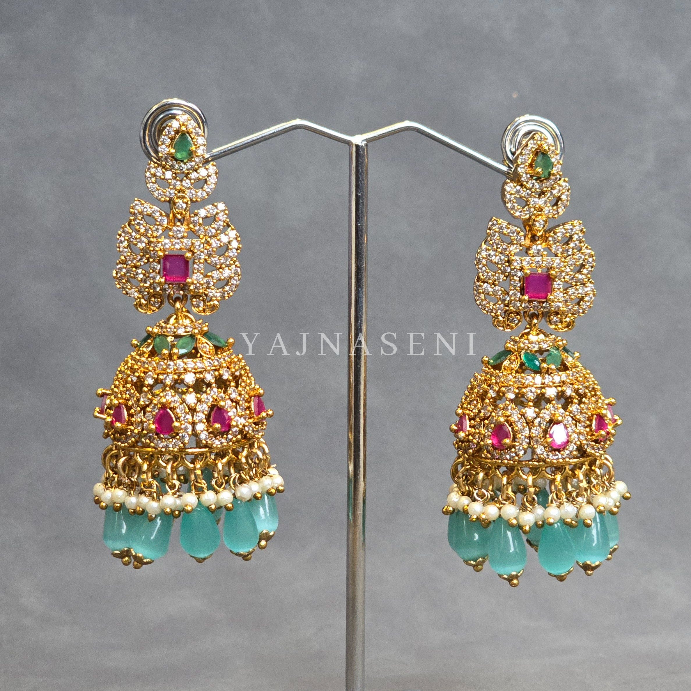 SARANIKA jhumkas (Turquoise)