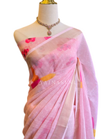 Load image into Gallery viewer, Floral x Linen Cotton Saree - Pastel Pink
