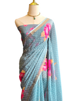 Load image into Gallery viewer, Floral x Linen Cotton Saree - Sage Green
