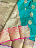 Load image into Gallery viewer, Kanchipuram Silk Saree - Teal x Purple
