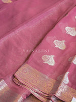 Load image into Gallery viewer, Viscose Georgette Saree x Silver Zari - Dark Mauve
