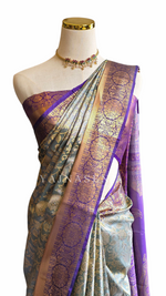 Load image into Gallery viewer, Brocade Semi Silk Saree - Metallic Green x Violet

