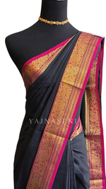 Load image into Gallery viewer, Kanchi Cotton Saree x Tall Border : Black x Mulberry
