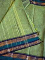 Load image into Gallery viewer, Kanchi Cotton Saree x  Dual Gap Border : Olive x Navy Blue
