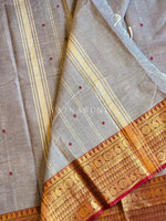 Load image into Gallery viewer, Kanchi Cotton Saree x Big Temple Border : Ash Purple x Maroon
