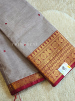 Load image into Gallery viewer, Kanchi Cotton Saree x Big Temple Border : Ash Purple x Maroon
