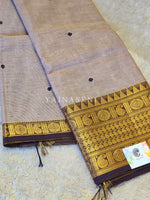 Load image into Gallery viewer, Kanchi Cotton Saree x Big Temple Border : Ashbrown x Brown
