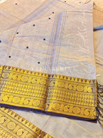 Load image into Gallery viewer, Kanchi Cotton Saree x Big Temple Border : Ashbrown x Brown
