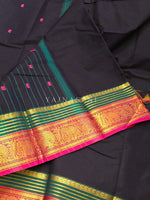 Load image into Gallery viewer, Kanchi Cotton Saree : Black x Magenta
