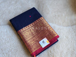 Load image into Gallery viewer, Kanchi Cotton Saree x Big Temple Border : Dark Blue x Red
