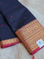 Load image into Gallery viewer, Kanchi Cotton Saree x Big Temple Border : Dark Blue x Red
