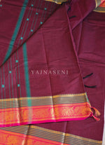 Load image into Gallery viewer, Kanchi Cotton Saree : Wine x Hot Pink
