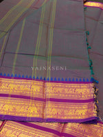 Load image into Gallery viewer, Kanchi Cotton Saree x Tall Border : Purple [Blue Undertone]
