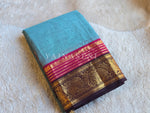 Load image into Gallery viewer, Kanchi Cotton Saree : Glaucous x Dark Brown
