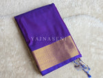 Load image into Gallery viewer, Minimalist Semi Silk Saree x Gold Zari - Violet Blue
