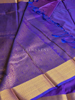 Load image into Gallery viewer, Minimalist Semi Silk Saree x Gold Zari - Violet Blue
