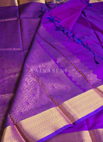 Load image into Gallery viewer, Minimalist Semi Silk Saree x Gold Zari - Purple (Blue Undertone)
