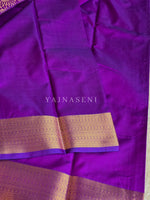 Load image into Gallery viewer, Minimalist Semi Silk Saree x Gold Zari - Purple (Blue Undertone)

