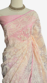 Load image into Gallery viewer, Organza Saree x Chikankari Embroidery x Lace border : Pastel Pink
