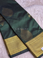 Load image into Gallery viewer, Semi Kanchi Silk x Gold Zari Saree - Timber Green
