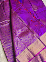 Load image into Gallery viewer, Semi Kanchi Silk x Gold Zari Saree - Purple Garnet
