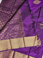Load image into Gallery viewer, Semi Kanchi Silk x Gold Zari Saree - Dark Purple
