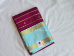 Load image into Gallery viewer, Kanchipuram Semi Silk Saree x Dual Gap Border - Dark Magenta x Baby Blue

