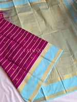 Load image into Gallery viewer, Kanchipuram Semi Silk Saree x Dual Gap Border - Dark Magenta x Baby Blue
