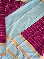 Load image into Gallery viewer, Kanchipuram Semi Silk Saree x Dual Gap Border - Dark Magenta x Baby Blue

