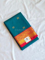 Load image into Gallery viewer, Kanchipuram Semi Silk Saree - Teal Blue x Dark Red
