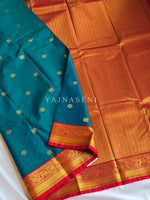 Load image into Gallery viewer, Kanchipuram Semi Silk Saree - Teal Blue x Dark Red
